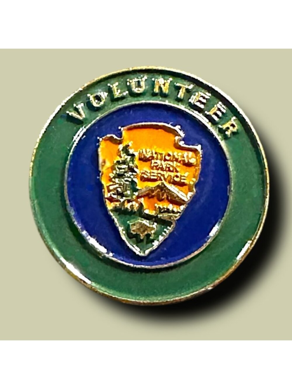 National Park Service Volunteer Enamel Pin Round 1" Green & Blue With Gold Accen
